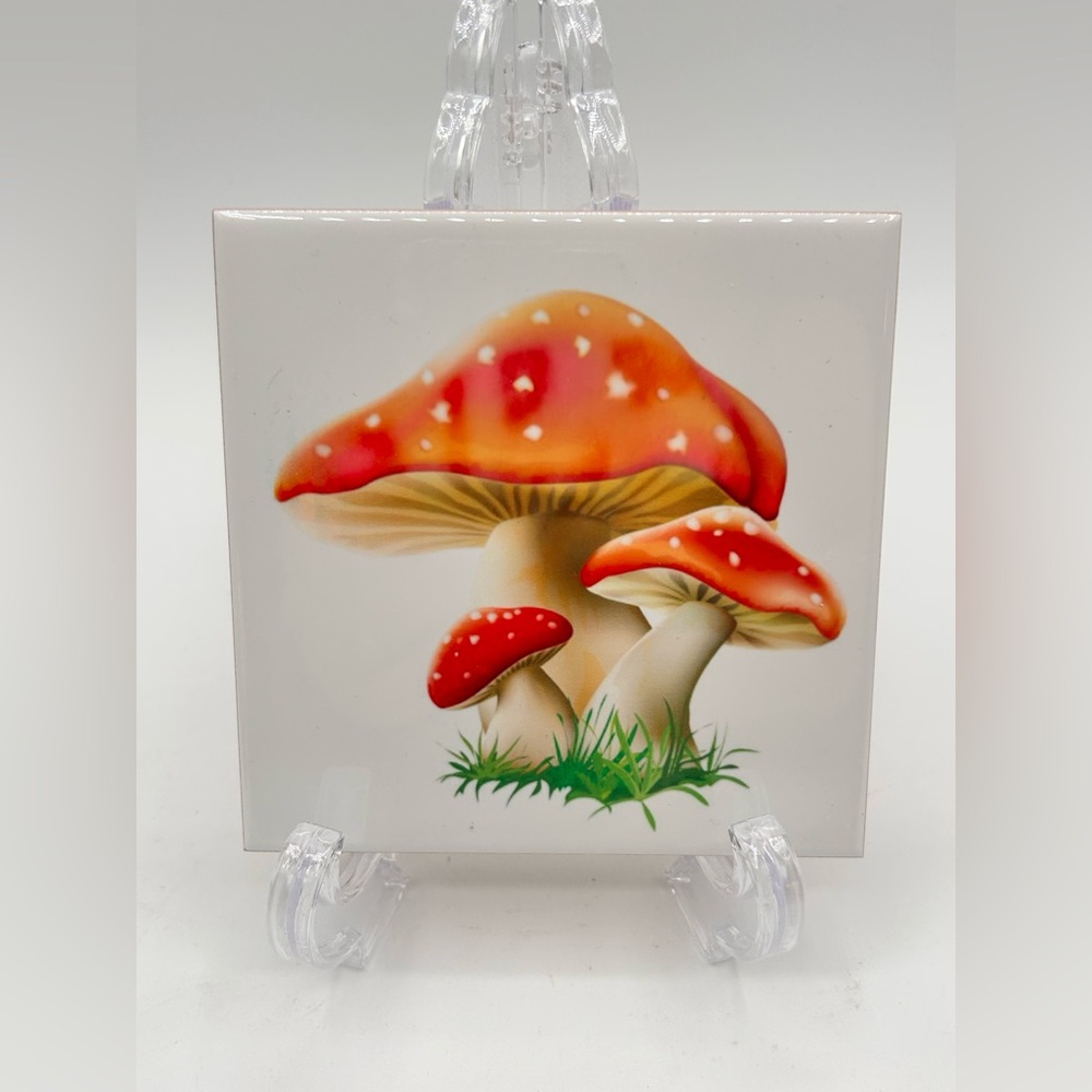 Decorative Ceramic Tile Mushrooms Modern 4" x 4"